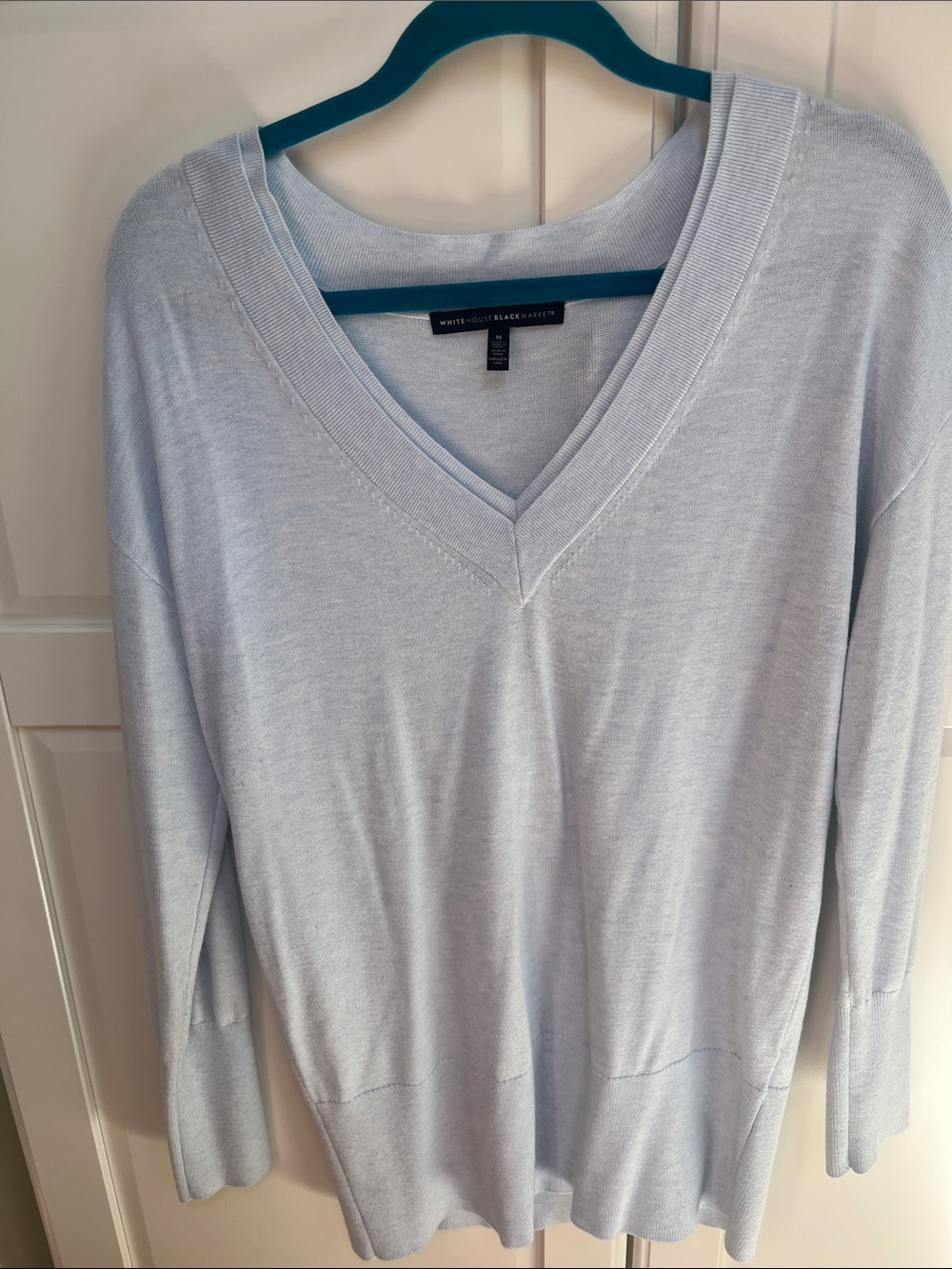 White House Black Market Pale Blue V-Neck Sweater